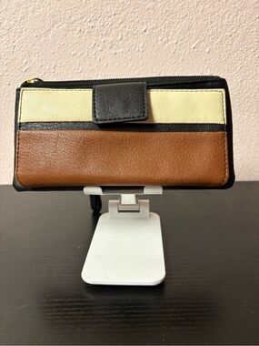 Neutral Colorblock Wristlet Wallet Zip Around Card Holder Clutch